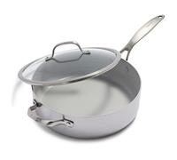 GreenPan Venice Pro Tri-Ply acciaio inox Pentola per Sauté Jumbo da 28cm/4.8 Litri antiaderente in ceramica, Manico e Coperchio, Senza PFAS, Induzione, Lavabile in Lavastoviglie, Forno, Argento