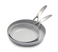 GreenPan Venice Pro Tri-Ply in acciaio inox sano e antiaderente in ceramica, Set di padelle da 20cm e 26cm, senza PFAS, multiaderente, a induzione, lavabile in lavastoviglie, adatto al forno, argento