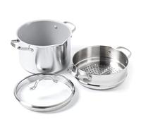 GreenPan Venice Pro Tri-Ply Padella Multiuso in Acciaio Inox con Rivestimento Ceramico Antiaderente con Inserto per Vapore e Coperchio, 24cm/7,6L, senza PFAS, Induzione, Lavastoviglie e Forno, Argento