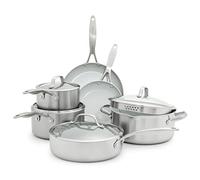 GreenPan Venice Pro Tri-Ply Set di pentole e padelle 10 pezzi in acciaio inox antiaderente sano e ceramico, senza PFAS, multiaderente, a induzione, lavabile in lavastoviglie, adatto al forno, argento