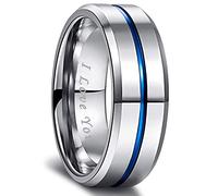 Greenpod Fede nuziale da uomo in tungsteno, 6 mm, 8 mm, 10 mm, con incisione "I Love You", sottile, blu/oro rosa/nero, scanalatura centrale, vestibilità comoda, misura 6-17, Tungsteno, Tungsteno