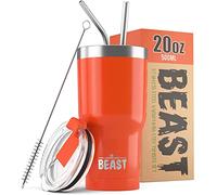Greens Steel Beast Tumbler - 550 ml (20 oz), Arancione | Bicchiere termico in acciaio inox riutilizzabile con isolamento sottovuoto | con 2 cannucce e spazzola per la pulizia | Tazza a doppia parete