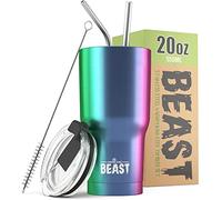 Greens Steel Beast Tumbler - 550 ml (20 oz), Arcobaleno | Bicchiere termico in acciaio inox riutilizzabile con isolamento sottovuoto | con 2 cannucce e spazzola per la pulizia | Tazza a doppia parete