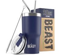 Greens Steel Beast Tumbler - 550 ml (20 oz), Blu Reale | Bicchiere termico in acciaio inox riutilizzabile con isolamento sottovuoto | con 2 cannucce e spazzola per la pulizia | Tazza a doppia parete