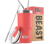 Greens Steel Beast Tumbler - 550 ml (20 oz), Corallo | Bicchiere termico in acciaio inox riutilizzabile con isolamento sottovuoto | con 2 cannucce e spazzola per la pulizia | Tazza a doppia parete