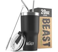 Greens Steel Beast Tumbler - 550 ml (20 oz), Nero Opaco | Bicchiere termico in acciaio inox riutilizzabile con isolamento sottovuoto | con 2 cannucce e spazzola per la pulizia | Tazza a doppia parete