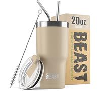 Greens Steel Beast Tumbler - 550 ml (20 oz), Sabbia | Bicchiere termico in acciaio inox riutilizzabile con isolamento sottovuoto | con 2 cannucce e spazzola per la pulizia | Tazza a doppia parete