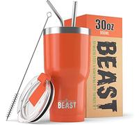 Greens Steel Beast Tumbler - 900 ml (30 oz), Arancione | Bicchiere termico in acciaio inox riutilizzabile con isolamento sottovuoto | con 2 cannucce e spazzola per la pulizia | Tazza a doppia parete