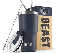 Greens Steel Beast Tumbler - 900 ml (30 oz), Blu Marino | Bicchiere termico in acciaio inox riutilizzabile con isolamento sottovuoto | con 2 cannucce e spazzola per la pulizia | Tazza a doppia parete