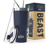 Greens Steel Beast Tumbler - 900 ml (30 oz), Blu Marino | Bicchiere termico in acciaio inox riutilizzabile con isolamento sottovuoto | con 2 cannucce e spazzola per la pulizia | Tazza a doppia parete