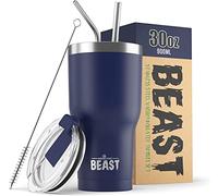 Greens Steel Beast Tumbler - 900 ml (30 oz), Blu Reale | Bicchiere termico in acciaio inox riutilizzabile con isolamento sottovuoto | con 2 cannucce e spazzola per la pulizia | Tazza a doppia parete