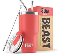 Greens Steel Beast Tumbler - 900 ml (30 oz), Corallo | Bicchiere termico in acciaio inox riutilizzabile con isolamento sottovuoto | con 2 cannucce e spazzola per la pulizia | Tazza a doppia parete