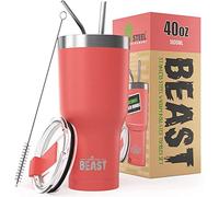 Greens Steel Beast Tumbler - 900 ml (30 oz), Corallo | Bicchiere termico in acciaio inox riutilizzabile con isolamento sottovuoto | con 2 cannucce e spazzola per la pulizia | Tazza a doppia parete