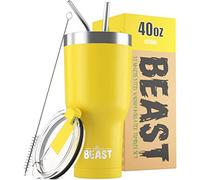 Greens Steel Beast Tumbler - 900 ml (30 oz), Lemone | Bicchiere termico in acciaio inox riutilizzabile con isolamento sottovuoto | con 2 cannucce e spazzola per la pulizia | Tazza a doppia parete