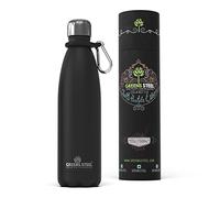 Greens Steel Borraccia in Acciaio Inossidabile - 500 ml, Nero I Borraccia Termica I Moschettone e Confezione Regalo Inclusi I Bottiglia Ermetica Riutilizzabile per Adulti e Bambini I Senza BPA