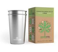Greens Steel Set Tazze Acciaio Inox da 1 Pinta, 600 ml I Bicchieri Impilabili e Riutilizzabili per Bevande Calde & Fredde da Viaggio e Campeggio I Antigraffio, Antiscivolo, Non Sbiadisce, Senza BPA