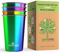 Greens Steel Tazza Acciaio Inox - Arcobaleno, 475 ml I Set di Bicchieri Impilabili e Riutilizzabili I per Ufficio, Casa, Viaggi e Campeggio I Antigraffio, Antiscivolo, Non Sbiadiscono