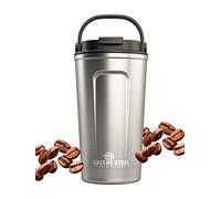 Greens Steel Tazza Termica Riutilizzabile - 480ml, Argento I Tazza da Viaggio con Tappo e Maniglia I Termos Bevande Calde e Fredde in Acciaio Inox I Mug Ermetica Tè Caffè Bibite Ghiacciate I Senza BPA