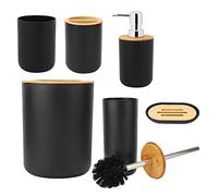 Greensen Accessori per il Bagno da 6 Pezzi, Materiale PP, Assemblaggio Facile, Finitura Elegante, Moderna Organizzazione del Bagno Set per Casa e Ufficio (BLACK)
