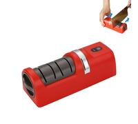 Greensen Affilatoio per Coltelli Elettrico, Ricaricabile USB con Ruote di Macinazione Grossolane e Fini Base Antiscivolo per Cucina Chef Casa Campeggio All'aperto (rosso)