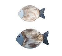 Greensen Decorazione da Parete con Pesce in Legno, Decorazione da Parete con Pesce in Legno per Tema Spiaggia, Set di Sculture di Pesce in Legno Vintage con Piccolo Gancio in (A)
