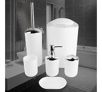 Greensen Dì Addio Ai Lavandini Disordinati con Accessori da Bagno da 6 Pcs Impostare il Supporto per Spazzolino da Denti, Lattina di Immondizia, Lattina, (WHITE)