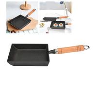 Greensen Padella Tamagoyaki Padella Giapponese per Frittata Padella Quadrata per Uova Padella Tamago Mini Padella Padella Giapponese per Uova con Manico in Legno 37x15,5 Cm Nero