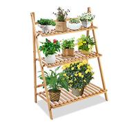 Greensen Scaffale Porta-Fiori in Bambù, Supporto per Vasi in Legno a 3 Ripiani, Fioriera a Scala Portapiante Pieghevole per Interni ed Esterni Giardino Balcone 70 x 40 x 96 cm