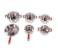 Greensen Set di Pentole, Set di Pentole e Padelle in Acciaio Inossidabile con Coperchi in Vetro, Base a Triplo Strato, da da 6 Pezzi per Tutti i Piani Cottura, Quotidiana, Cuochi Casalinghi (rosso)