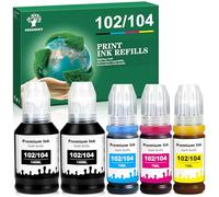 GREENSKY 102 104 Inchiostro a Coloranti - Flaconi compatibili con Epson 102 e 104 Multipack per Epson EcoTank ET-2850, ET-2851, ET-2710, ET-2720, ET-2830, ET-2870, ET-3850, ET-4800, ET-4850 (5 Pack)