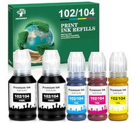 GREENSKY 102 104 Inchiostro a Coloranti - Flaconi compatibili con Epson 102 e 104 Multipack per Epson EcoTank ET-2850, ET-2851, ET-2710, ET-2720, ET-2830, ET-2870, ET-3850, ET-4800, ET-4850 (5 Pack)