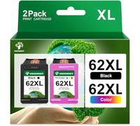 GREENSKY 62XL Cartuccia d'inchiostro Sostituzione Cartucce HP 62 Nero e Colore per HP 62XL HP62 HP 62 XL Cartucce per HP Envy 5540 5740 7640 5640 5547 Officejet 5740 200 250 (1 Nero,1 Tri-Colore)