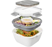 Greentainer Contenitore per il pranzo, a prova di perdite, con 1 forchetta, contenitore per insalata con contenitore per condimenti, 3 scomparti, per scuola, lavoro, picnic, viaggi, campeggio (bianco,