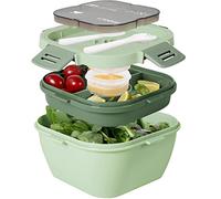Greentainer Contenitore per insalata con scomparti divisori, contenitore per il pranzo con posate per adulti e bambini, per insalata, per scuola, lavoro, a prova di perdite, 1700 ml, verde