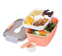 Greentainer Contenitore per insalata in PP, Go To Lunch Box con 5 scomparti, contenitore per frutta per insalata e snack, 2 l, a prova di perdite, lavabile in lavastoviglie e microonde (rosa)