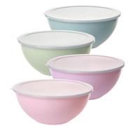 Greentainer Set di 4 ciotole per insalata con coperchio, grandi ciotole da cucina in plastica, impilabili, ideali per cuocere, cucinare, preparare insalate e alimenti, 2 l, rosa