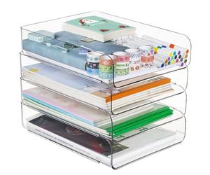 Greentainer Vassoi di carta trasparenti impilabili - Rack da scrivania per vassoio delle lettere, vassoio per accessori per desktop, porta carta A4, forniture, riviste, documenti e ricevute