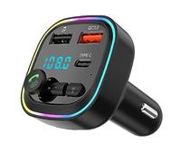 GreenVacShop Trasmettitore FM Bluetooth 5.3 per Auto, Adattatore Audio Radio, QC3.0 Wireless Kit MP3, 2 porte USB e 1 Type-c, Chiamata Vivavoce, Supporta USB/TF/micro SD