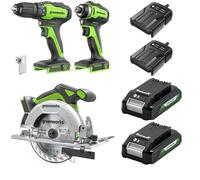 Greenworks 24 V Kit utensili cordless, composto da avvitatore da 35 N·m, avvitatore a impatto da 220 N·m, sega circolare da 165 mm, due batterie e caricabatterie