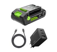 Greenworks 24V 2Ah batteria ricaricabile USB-C & caricabatterie USB-C da 65W & cavo da 100W, batteria compatibile con tutti gli dispositivi Greenworks da 24V, 2 anni di garanzia - K2S2BEA