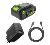 Greenworks 24V 4Ah batteria ricaricabile USB-C & caricabatterie USB-C da 65W & cavo da 100W, batteria compatibile con tutti gli dispositivi Greenworks da 24V, 2 anni di garanzia - K2S4BEA