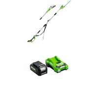 Greenworks 24V Sega ad Asta e Tagliasiepi ad Asta 2 in 1 a Batteria, con Tracolla, Barra della Sega ad Asta 20cm, Lame Tagliasiepi ad Asta a Doppia Azione 51cm, Batteria 4Ah e Caricabatterie G24PSHK4