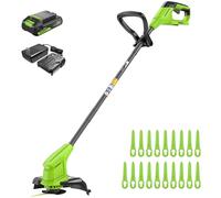 Greenworks 24V Tagliabordi a batteria da per giardini di piccole e medie dimensioni, larghezza di taglio di 25 cm, include 20 lame in plastica con batteria da 2,0 Ah e caricabatterie