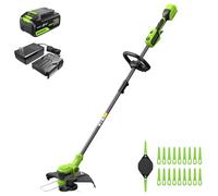 Greenworks 24V Tagliabordi a batteria, larghezza di taglio di 33 cm, rotazione di 90°, incluso rocchetto di filo e 20 lame in plastica, inclusa batteria da 4.0 Ah e caricabatterie
