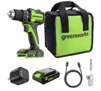 Greenworks 24V Trapano Avvitatore a Batteria 45Nm Brushless Trapano Avvitatore Batteria, luce di lavoro a LED, frizione 18 + 1, batteria USB-C 2.0Ah (12.000mAh), caricabatteria USB-C da 30W DD345