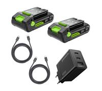 Greenworks 2Pack 24V 2Ah batteria ricaricabile USB-C & caricabatterie USB-C da 65W & cavo da 100W, batteria compatibile con tutti gli dispositivi Greenworks da 24V, 2 anni di garanzia - K2D4DEA