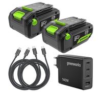 Greenworks 2Pack 24V 4Ah batteria ricaricabile USB-C & caricabatterie USB-C da 140W & cavo da 140W, batteria compatibile con tutti gli dispositivi Greenworks da 24V, 2 anni di garanzia - K2D8DEA