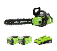 Greenworks GD40CS15K2X Motosega a Batteria con Motore Brushless, Lunghezza Barra 14 Pollice (35cm), Velocità Catena 12m/s, 3,5kg, Auto-Lubrificante, 2 Batterie da 40V 2Ah e caricabatterie