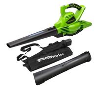 Greenworks 40V Aspiratore Soffiatore a Batteria per Foglie, con Motore Brushless, 280km/h, 9,63m³/min, Sacco di Raccolta da 45L, SENZA Batteria e Caricabatterie, Garanzia 3 Anni GD40BV