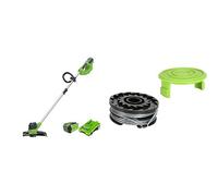Greenworks 40V Tagliabordi a Batteria per Giardini Medi, Batteria 40V 2x 2Ah e Caricabatterie + 6m di Filo a Bobina per Tagliabordi